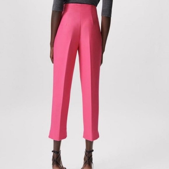 NWT Zara Pink Cropped High Waist Trouser XS - Picture 2 of 8